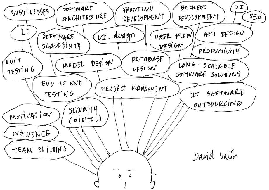 businesses, IT, software architecture, frontend development, UI, User Interface, backend development, SEO, software scalability, UI design, user flow design, api design, productivity, database design, model design, unit testing, end to end testing, project management, long-scalable software solutions, digital security, motivation, influence, team building, it software outsourcing
